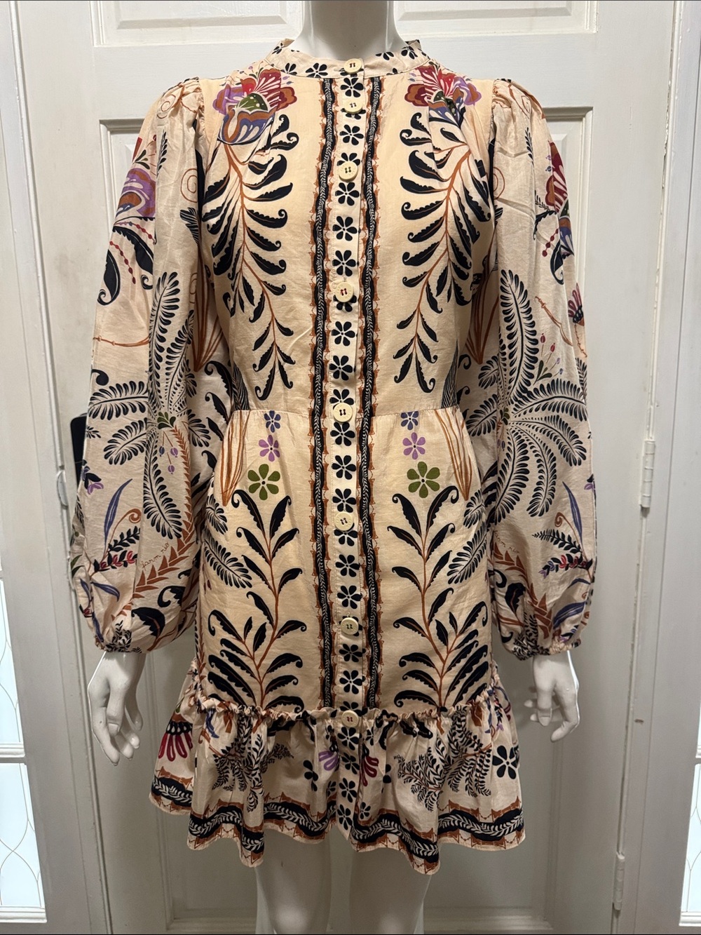 Farm Rio Cotton Classic Nature Mini Dress Boho Floral Print Size Large - Picture 2 of 16